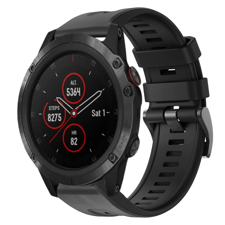 

For Garmin Fenix 5X Plus Metal Buckle Solid Color Silicone Watch Band(Black)