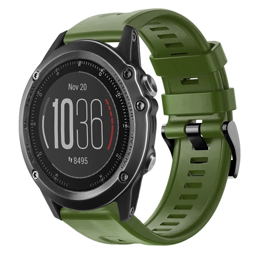 

For Garmin Fenix 3 HR Metal Buckle Solid Color Silicone Watch Band(Army Green)