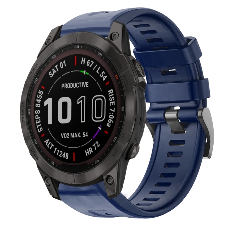 For Garmin Fenix Metal Buckle Solid Color Silicone Watch Band