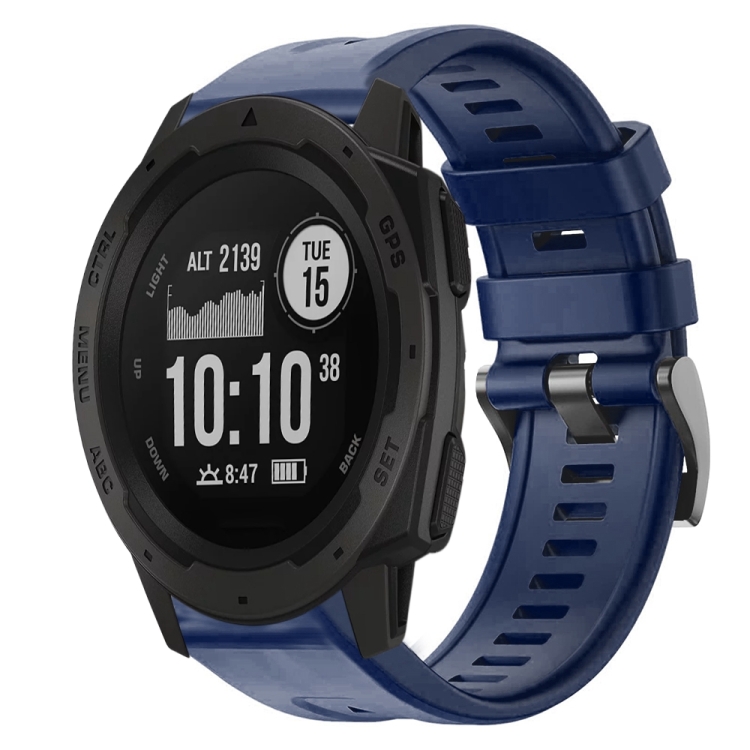 

For Garmin Instinct Metal Buckle Solid Color Silicone Watch Band(Navy Blue)