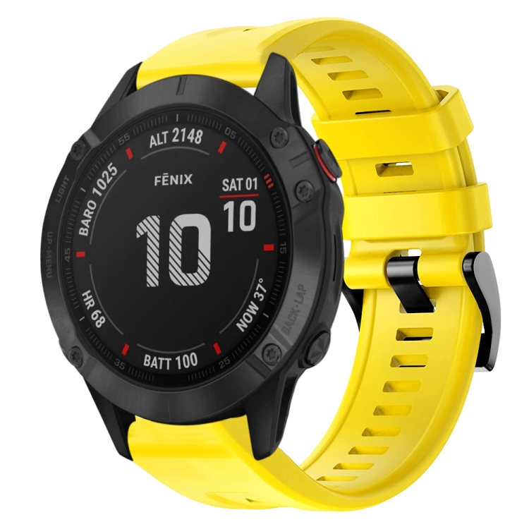 

For Garmin Fenix 6 Pro GPS Metal Buckle Solid Color Silicone Watch Band(Yellow)