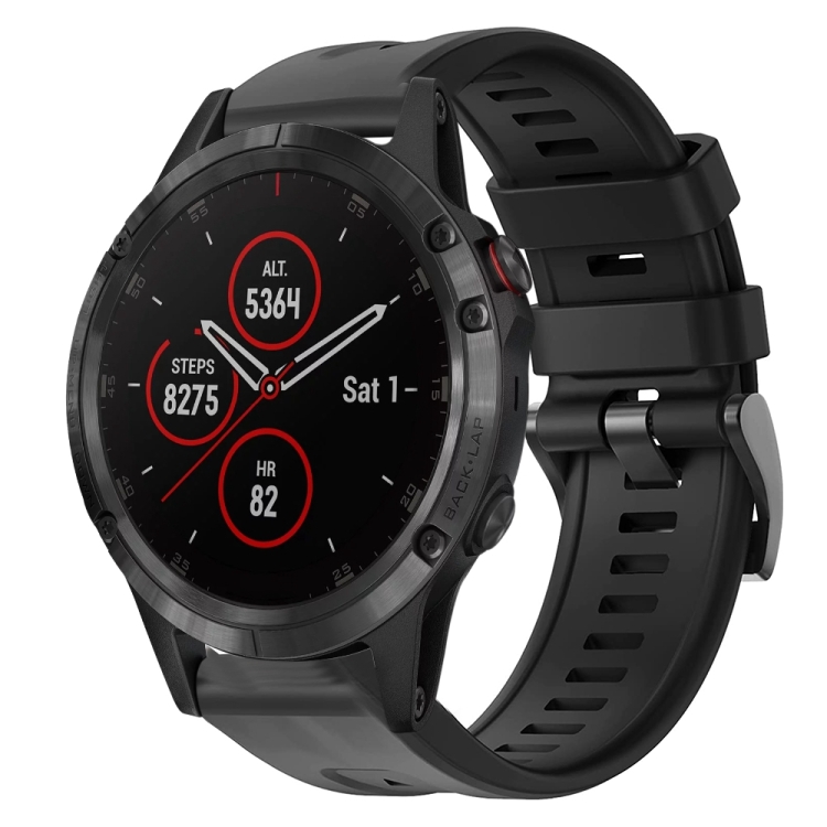 

For Garmin Fenix 5 plus Metal Buckle Solid Color Silicone Watch Band(Black)