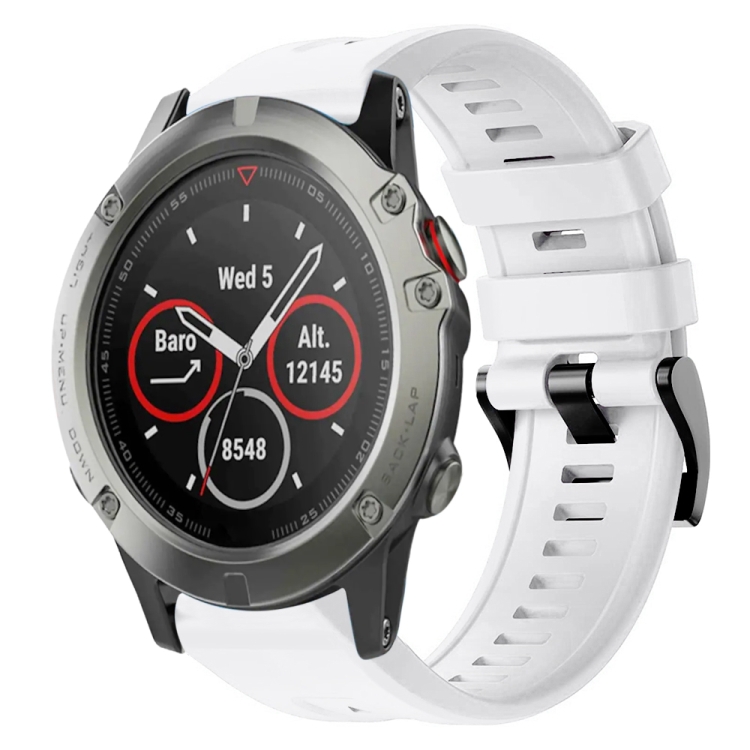 

For Garmin Quatix 5 Metal Buckle Solid Color Silicone Watch Band(White)