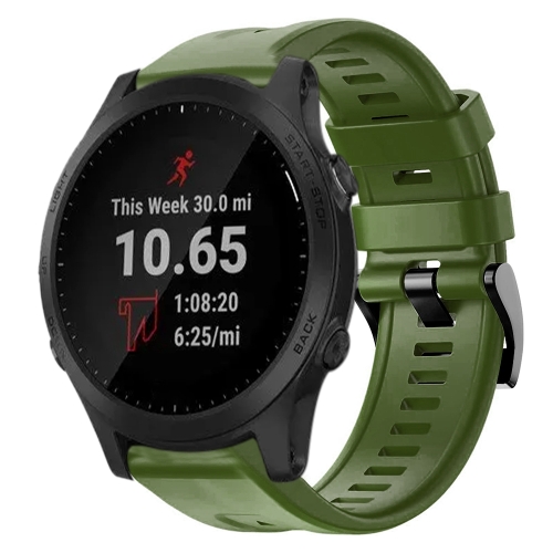 

For Garmin Forerunner 945 Metal Buckle Solid Color Silicone Watch Band(Army Green)