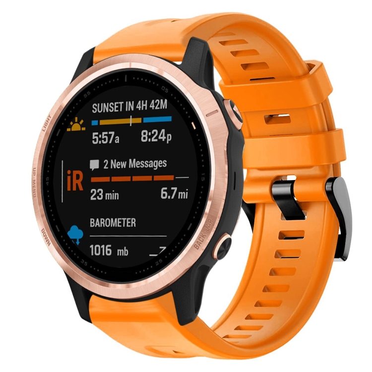 

For Garmin Fenix 6S Metal Buckle Solid Color Silicone Watch Band(Orange)