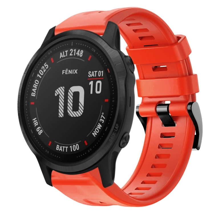 

For Garmin Fenix 6S Pro Metal Buckle Solid Color Silicone Watch Band(Red)