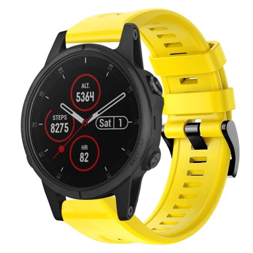 

For Garmin Fenix 5S Plus Metal Buckle Solid Color Silicone Watch Band(Yellow)
