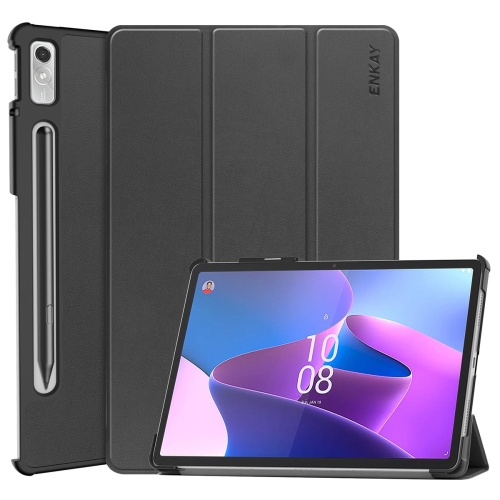 

For Lenovo Tab P11 Pro Gen2 11.2 inch 2022 ENKAY Tri-fold Custer Texture Leather Stand Smart Case(Black)