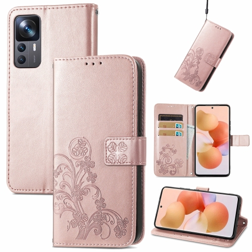 

For Xiaomi 12T / 12T Pro / Redmi K50 Ultra Four-leaf Clasp Embossed Buckle Leather Phone Case(Rose Gold)