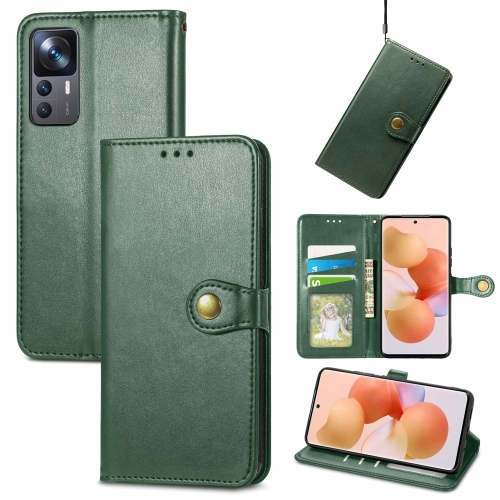 

For Xiaomi 12T / 12T Pro / Redmi K50 Ultra Retro Solid Color Buckle Leather Phone Case(Green)