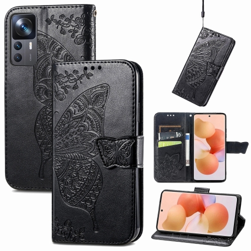 

For Xiaomi 12T / 12T Pro / Redmi K50 Ultra Butterfly Love Flower Embossed Horizontal Flip Leather Phone Case(Black)