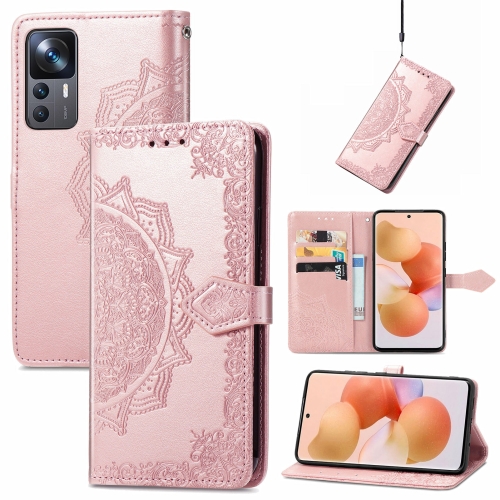 

For Xiaomi 12T / 12T Pro / Redmi K50 Ultra Mandala Flower Embossed Leather Phone Case(Rose Gold)