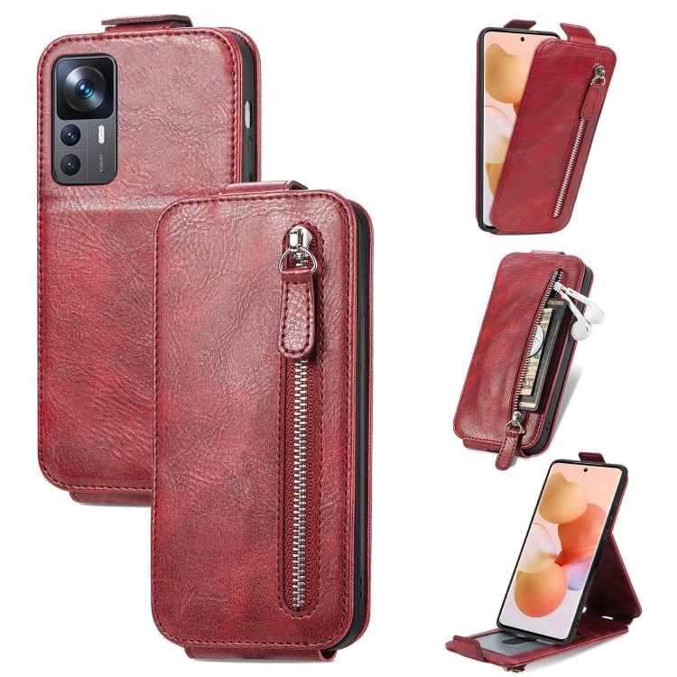 

For Xiaomi 12T / 12T Pro / Redmi K50 Ultra Zipper Wallet Vertical Flip Leather Phone Case(Red)