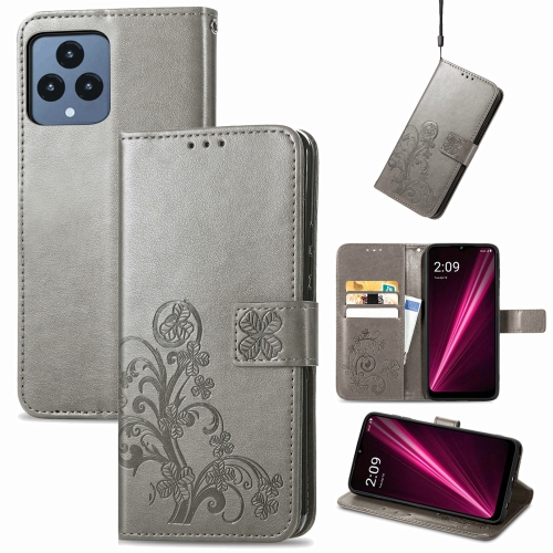 

For T-Mobile REVVL 6 5G Four-leaf Clasp Embossed Buckle Leather Phone Case(Gray)