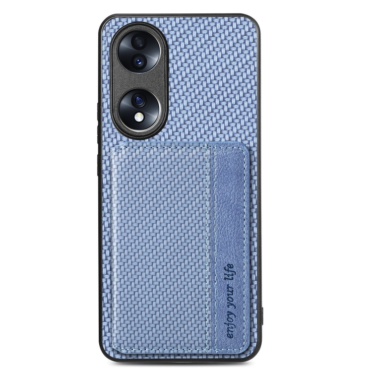 

For Honor 70 Carbon Fiber Magnetic Card Bag Phone Case(Blue)