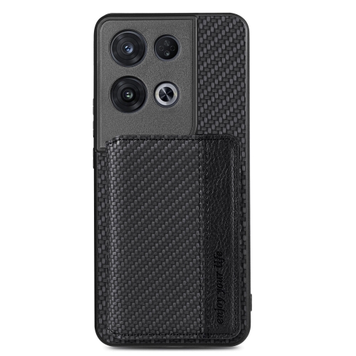 

For OPPO Reno 8 Pro Carbon Fiber Magnetic Card Bag Phone Case(Black)