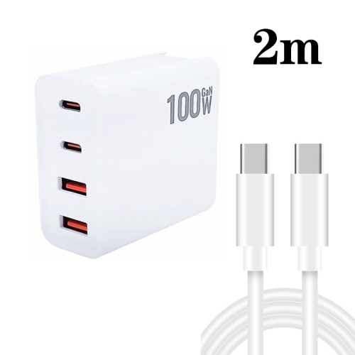 

GaN 100W Dual USB + Dual USB-C/Type-C Multi Port Charger with 2m Type-C to Type-C Data Cable Set US Plug
