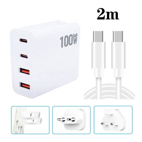 

GaN 100W Dual USB + Dual USB-C/Type-C Multi Port Charger with 2m Type-C to Type-C Data Cable Set US / EU / UK Plug