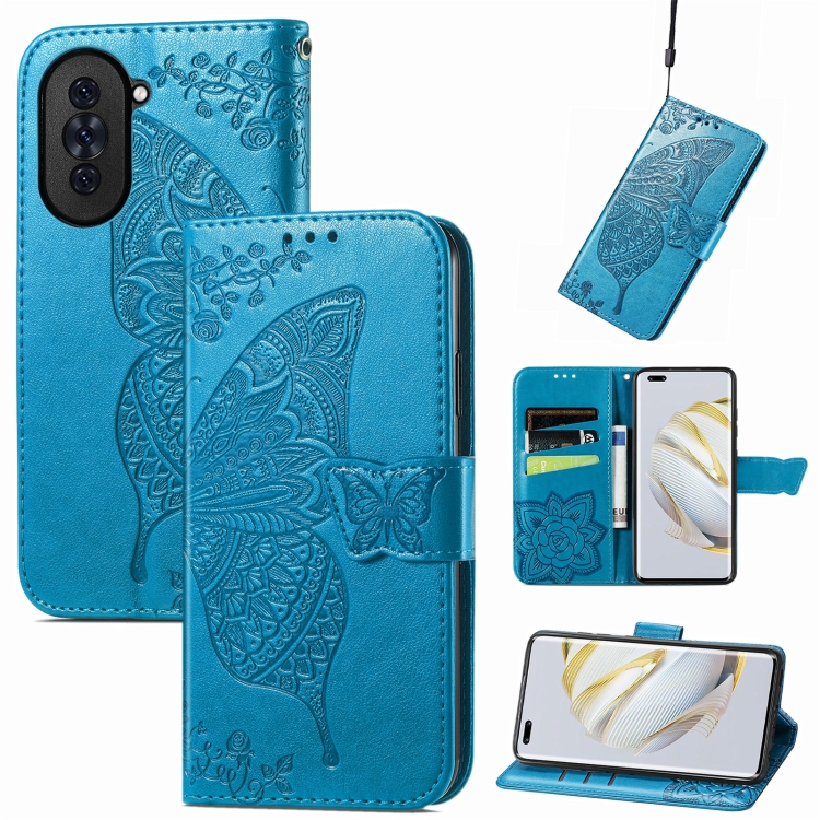 

For Huawei Nova 10 Pro Butterfly Love Flower Embossed Leather Phone Case(Blue)