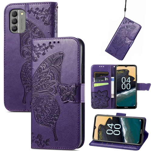 

For Nokia G400 Butterfly Love Flower Embossed Leather Phone Case(Purple)