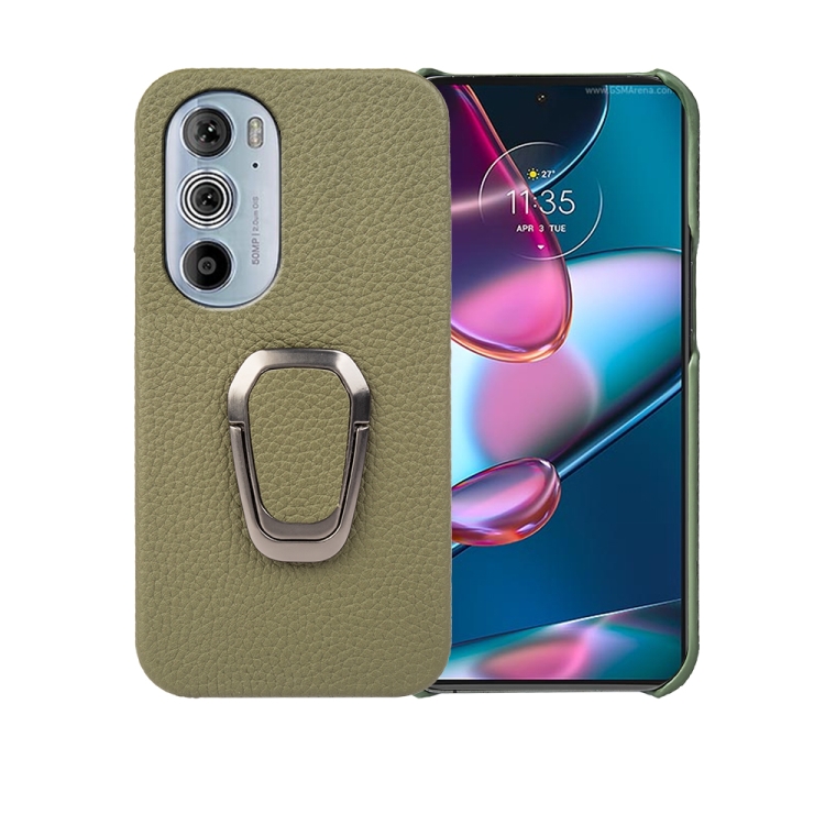 

For Motorola Moto Edge 30 Pro Ring Holder Litchi Texture Genuine Leather Phone Case(Green)