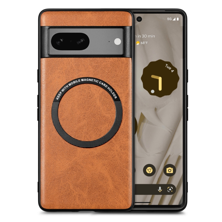 

For Google Pixel 7 Solid Color Magsafe Leather Phone Case(Brown)