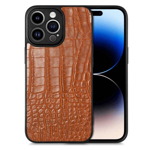 

For iPhone 14 Pro Max Crocodile Grain Leather Back Cover Phone Case(Brown)