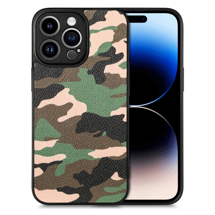 

For iPhone 14 Pro Camouflage Leather Back Cover Phone Case(Green)