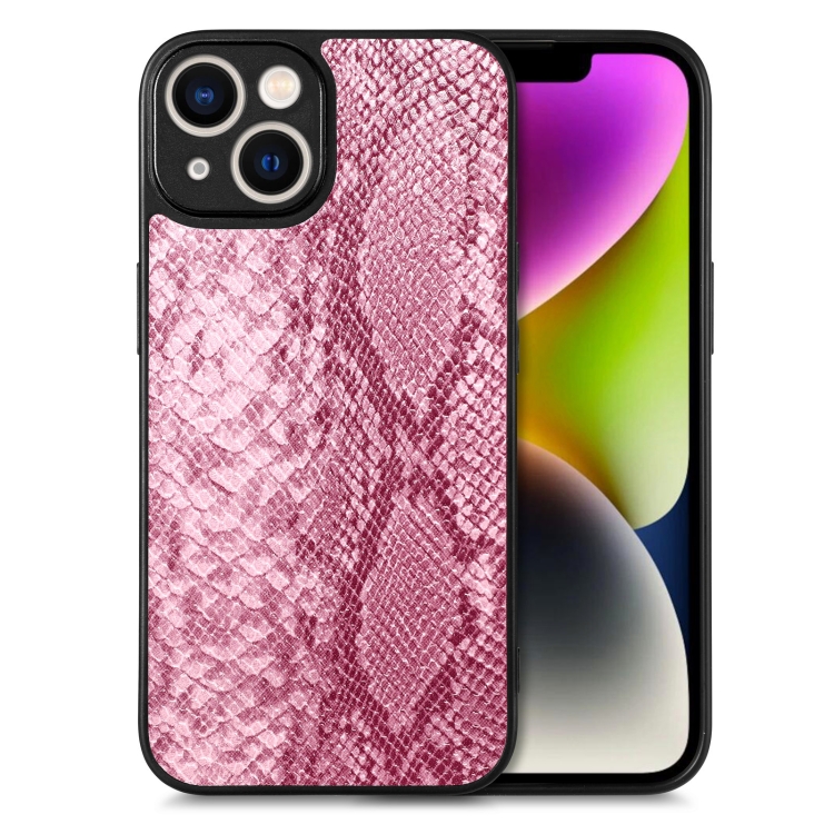 

For iPhone 14 Plus Snakeskin Leather Back Cover Phone Case(Pink)