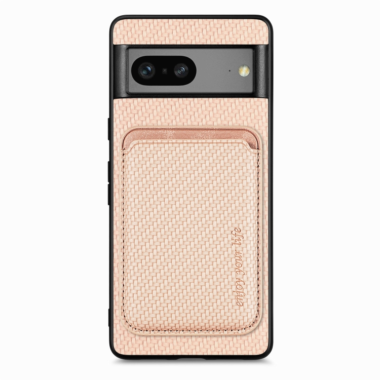 

For Google Pixel 7 Carbon Fiber Leather Card Magsafe Phone Case(Khaki)
