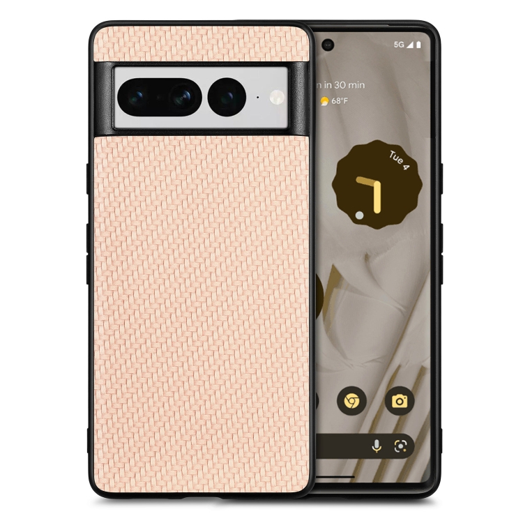 

For Google Pixel 7 Pro Carbon Fiber Texture Leather Back Cover Phone Case(khaki)