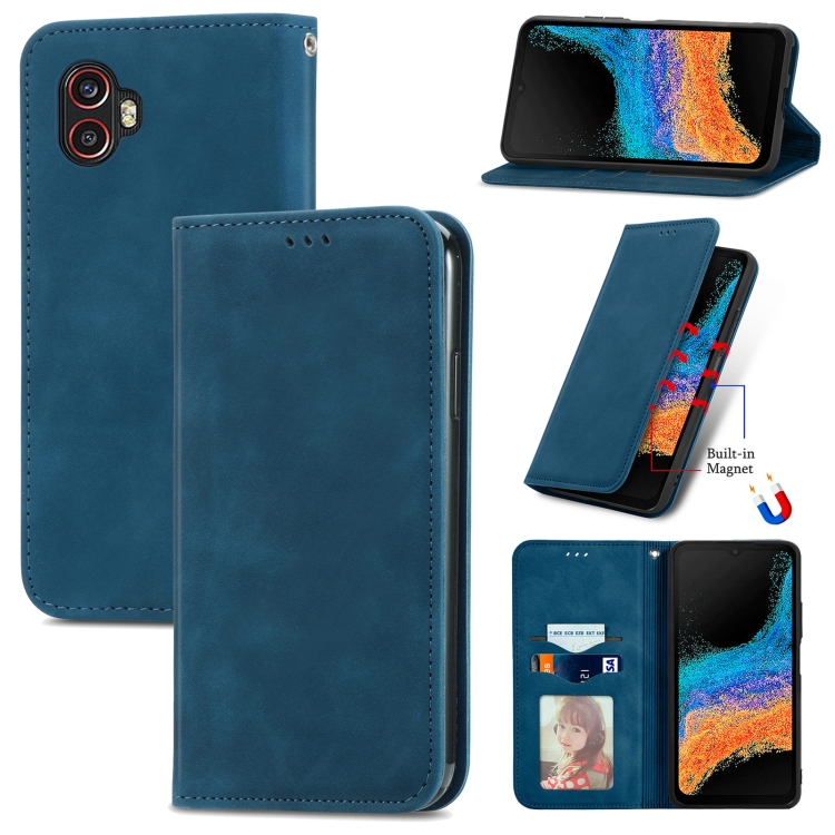 

For Samsung Galaxy Xcover6 Pro Retro Skin Feel Magnetic Leather Phone Case(Blue)