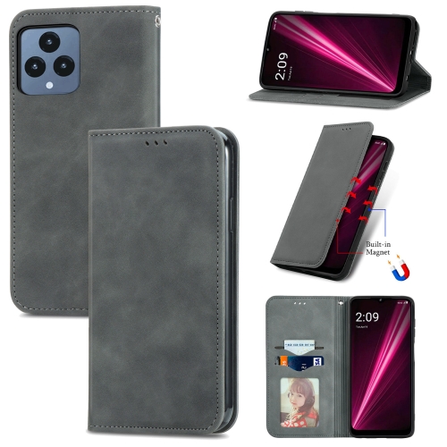 

For T-Mobile Revvl 6 5G Retro Skin Feel Magnetic Leather Phone Case(Gray)