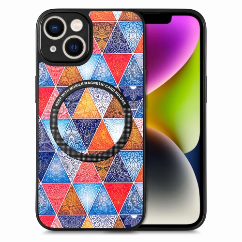 

For iPhone 14 Plus Colored Drawing Leather Back Cover Magsafe Phone Case(Rhombus Mandala)