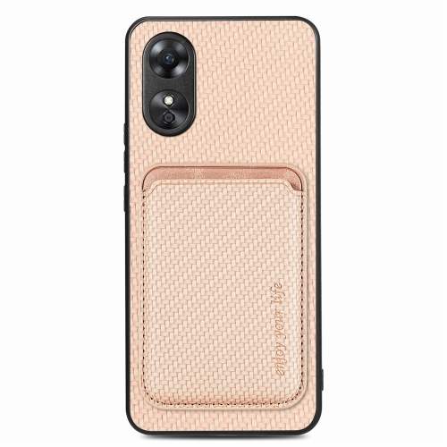 

For OPPO A17 Pro Carbon Fiber Leather Card Magsafe Phone Case(Khaki)