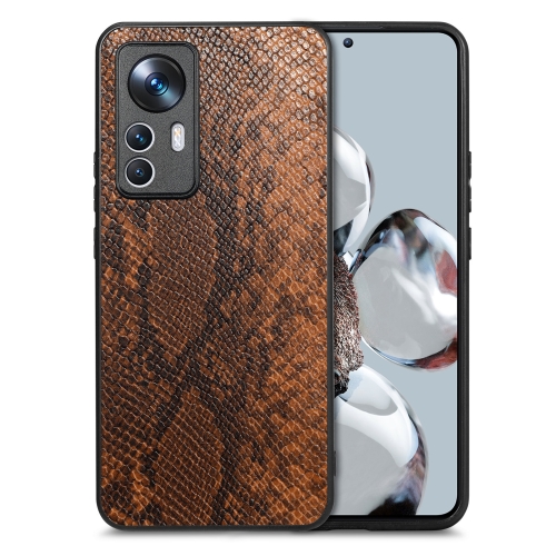 

For Xiaomi 12T Snakeskin Leather Back Cover Phone Case(Brown)