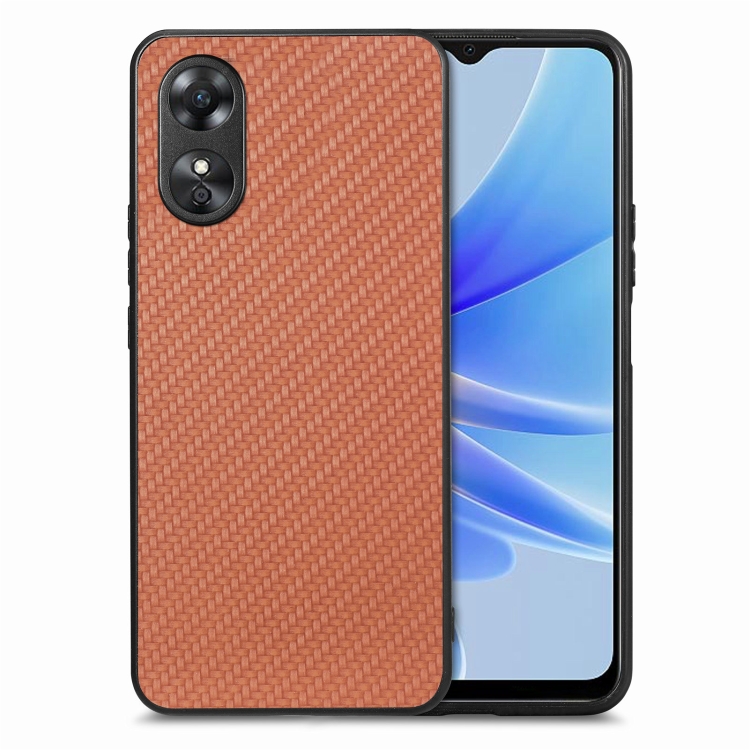 

For OPPO A17 Carbon Fiber Texture Leather Back Cover Phone Case(Brown)