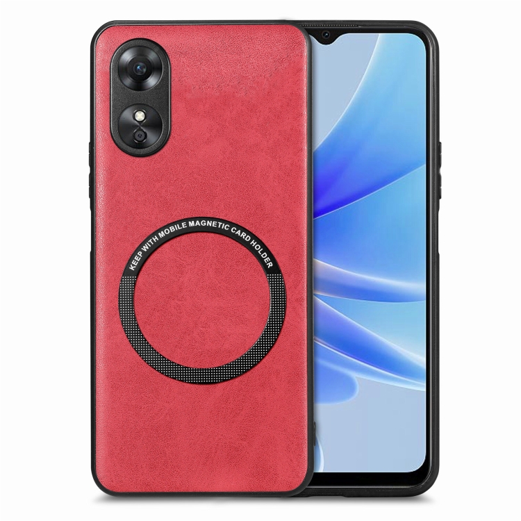 

For OPPO A17 Solid Color Magsafe Leather Phone Case(Red)