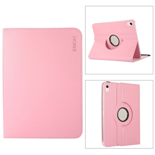 

For iPad 10th Gen 10.9 2022 ENKAY Hat-Prince 360 Degree Rotation Litchi Leather Smart Tablet Case(Pink)