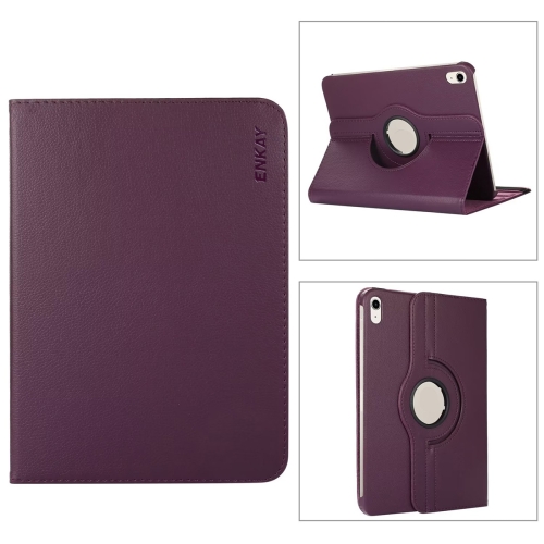 

For iPad 10th Gen 10.9 2022 ENKAY Hat-Prince 360 Degree Rotation Litchi Leather Smart Tablet Case(Dark Purple)