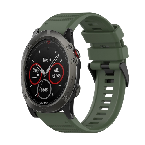 Pour Garmin Fenix 5X Plus Bracelet de montre en silicone à texture  horizontale de 26 mm avec outil de retrait (vert armée)