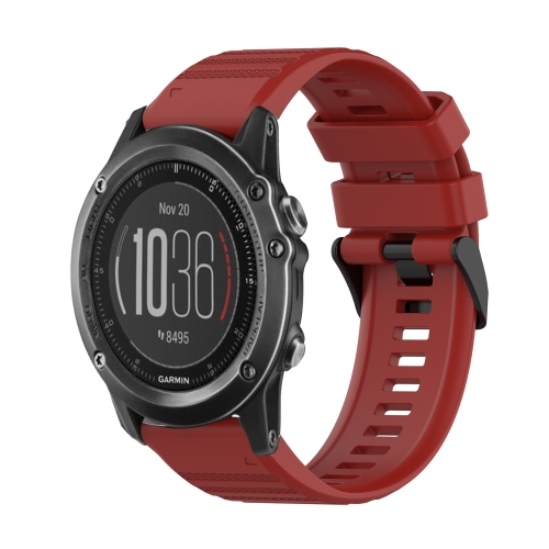 For Garmin Fenix 3 HR 26mm Horizontal Texture Silicone Watch Band with Removal Tool Red