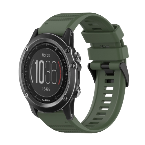 

For Garmin Fenix 3 Sapphire 26mm Horizontal Texture Silicone Watch Band with Removal Tool(Army Green)