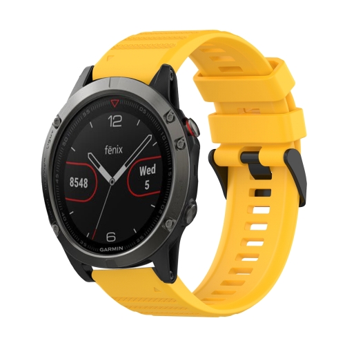 For Garmin Fenix 5 22mm Horizontal Texture Silicone Watch Band with Removal Tool Yellow