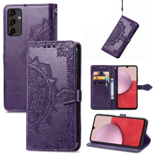 

For Samsung Galaxy A14 5G Mandala Flower Embossed Leather Phone Case(Purple)