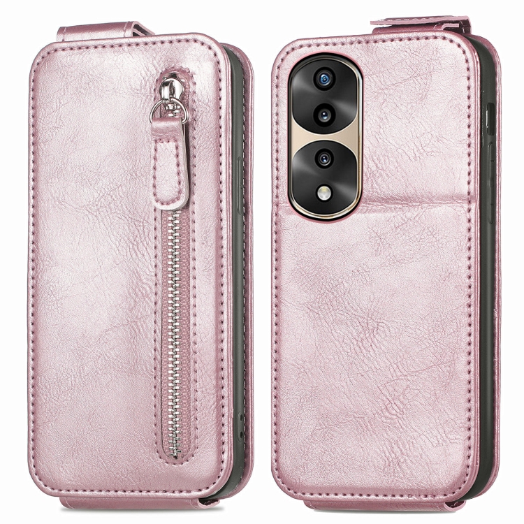 

For Honor 70 Pro Zipper Wallet Vertical Flip Leather Phone Case(Rose Gold)