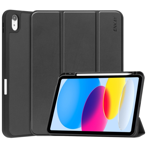 

For iPad 10th Gen 10.9 2022 ENKAY TPU Back Cover Smart Leather Stand Tablet Case with Pen Slot(Black)