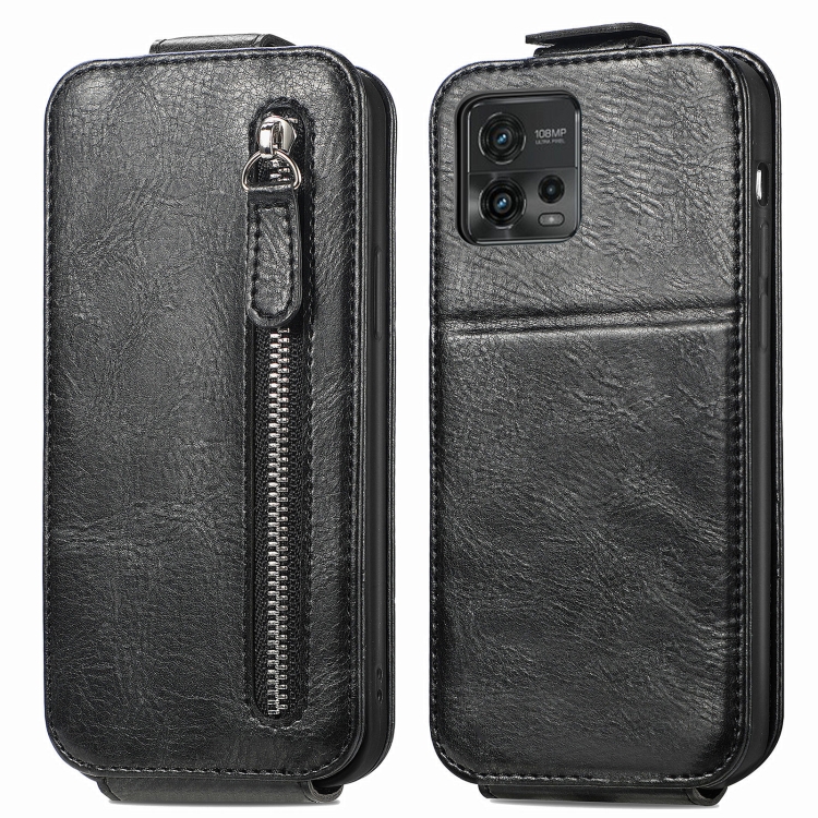 

For Motorola Moto G72 Zipper Wallet Vertical Flip Leather Phone Case(Black)
