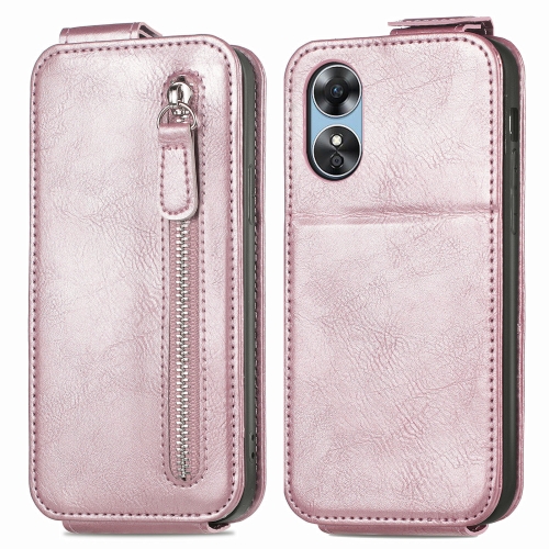 

For OPPO A17 Zipper Wallet Vertical Flip Leather Phone Case(Rose Gold)