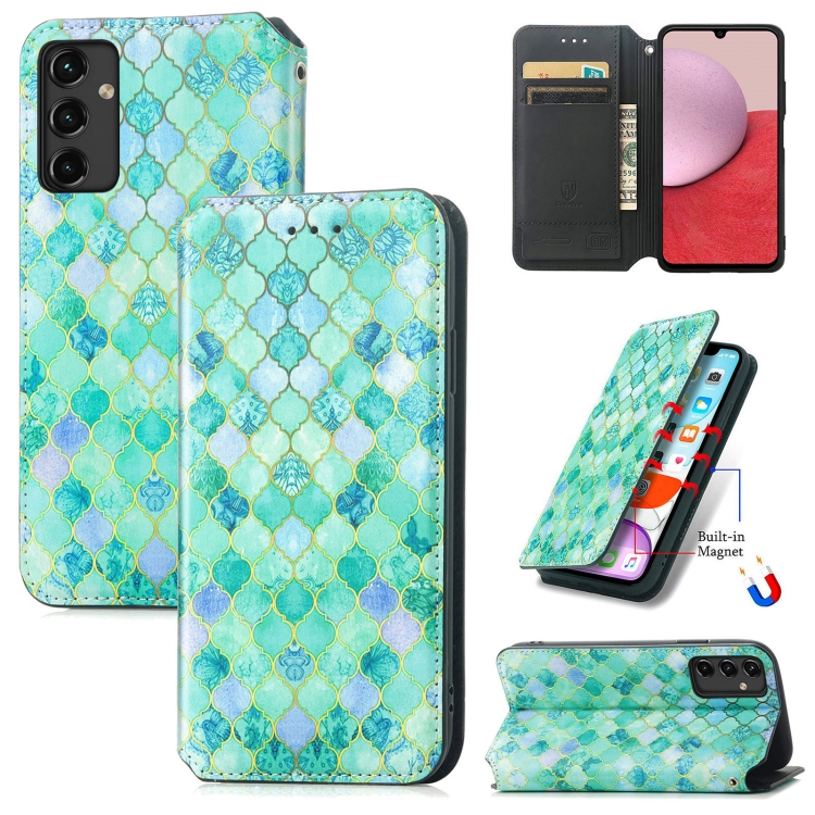 

For Samsung Galaxy A14 5G CaseNeo Colorful Magnetic Leather Phone Case(Emerald)